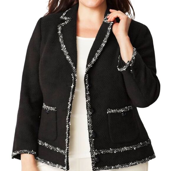 Talbots Jacket Women's 12 Black Cotton Tweed Contrast Trim Dress Business - Picture 1 of 7